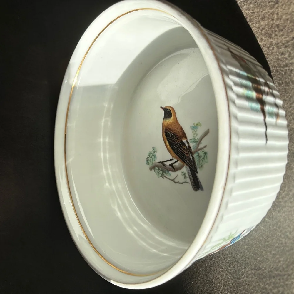 Porcelain Baking Dish Souffle Casserole Birds France Louis Lourioux Le Faune